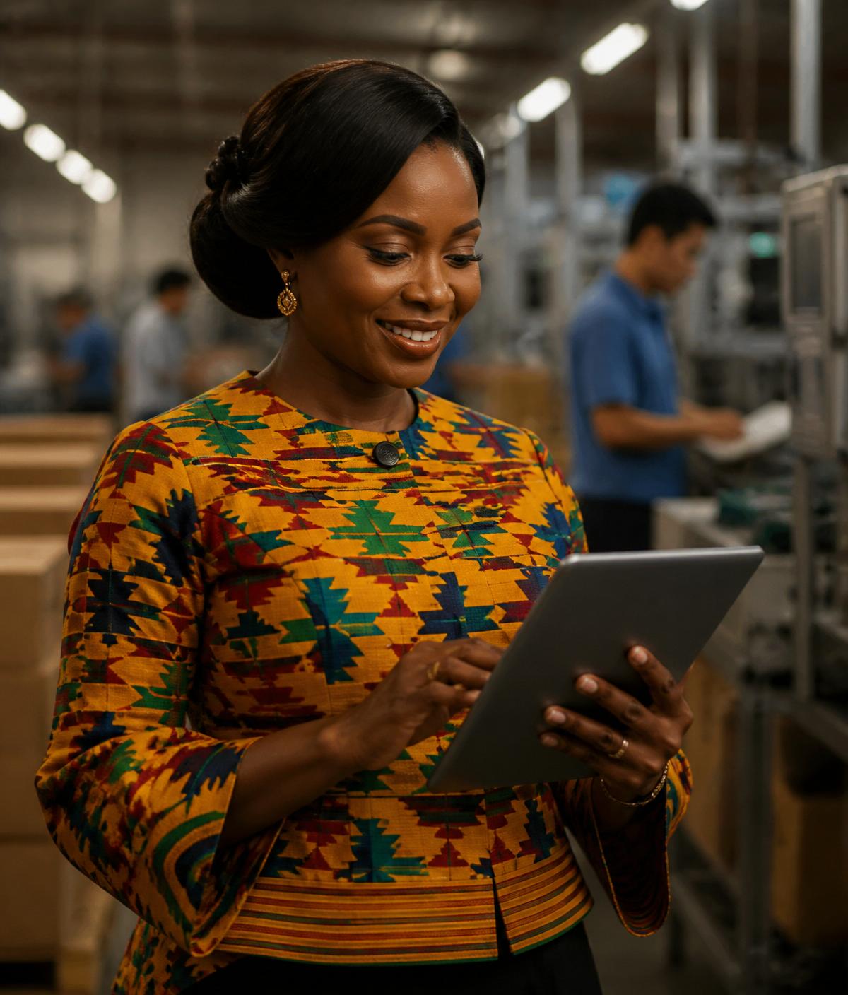 African entrepreneur reviewing relocation documents in Guangzhou